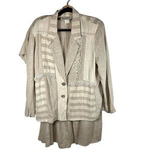 Lot Of 4 Piece Set Saint Germain Paris Tan Linen Jacket Shirt Skirt Casual Beach